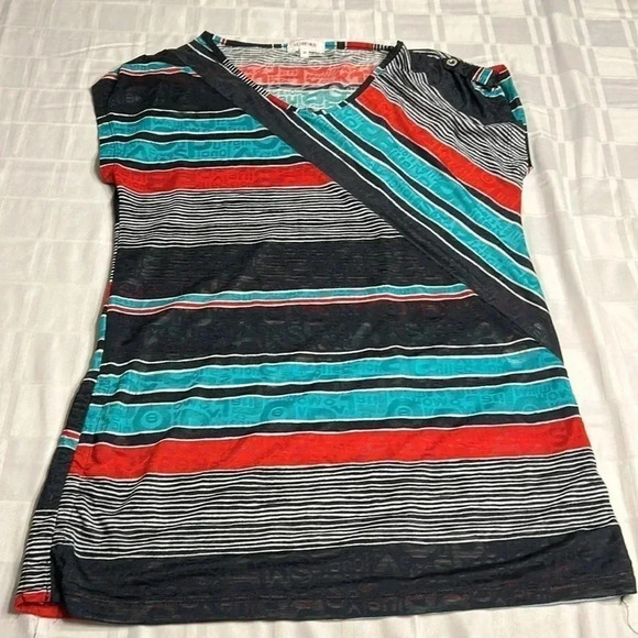 LE GRENIER Y2K,Multicolored,striped,lace,short sleeve top,retro,preppy,70 s vibe - Picture 8 of 13